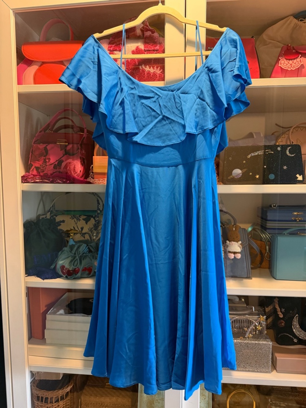 Milly Emmaline cerulean blue silk dress off the shoulder $450